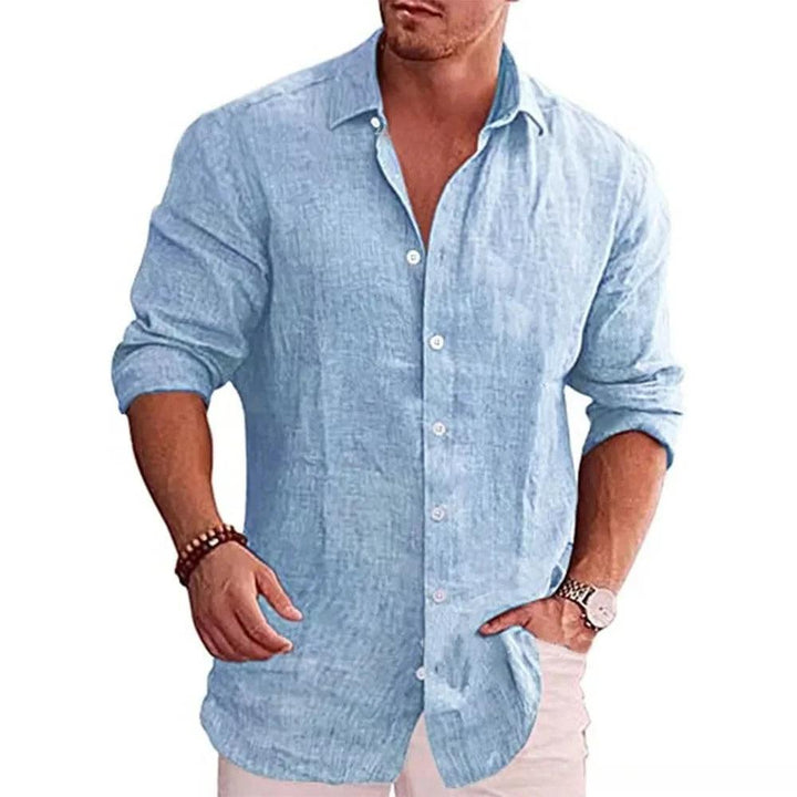 Mens Shirt Polyester Blend Turn-Down Collar Breathable Fit