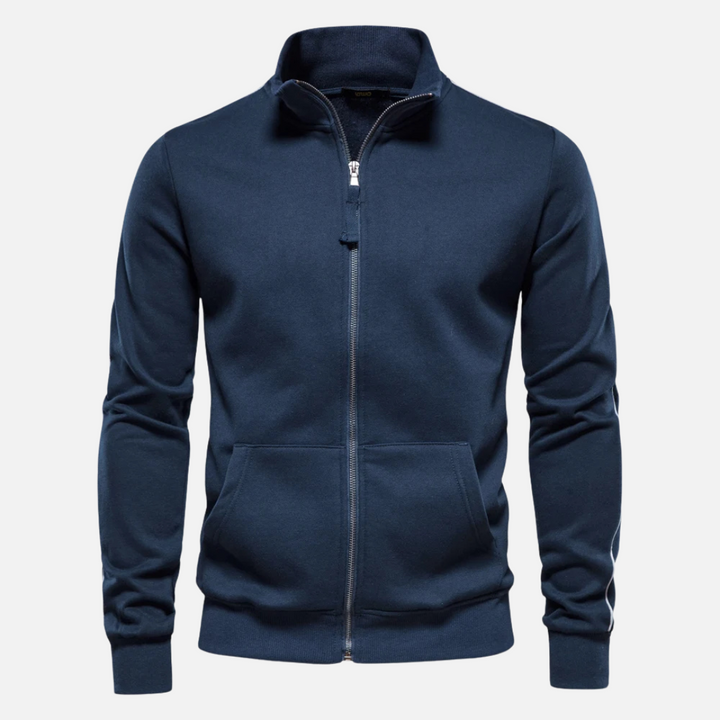 Unisex Polyester Blend Sweater Half Zip with Neck Shield Design