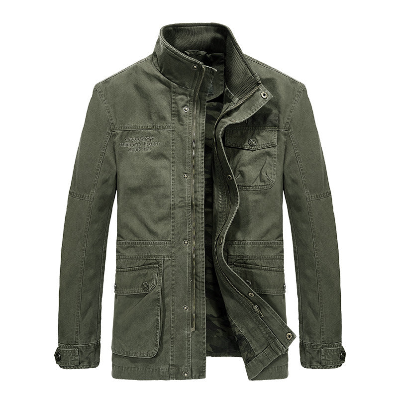 Mens Cargo Jacket Multi-Pocket Durable Fit