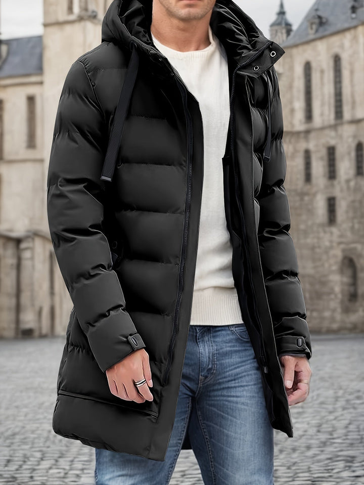 Mens Long Hooded Puffer Jacket Warm Insulated - BritishMode