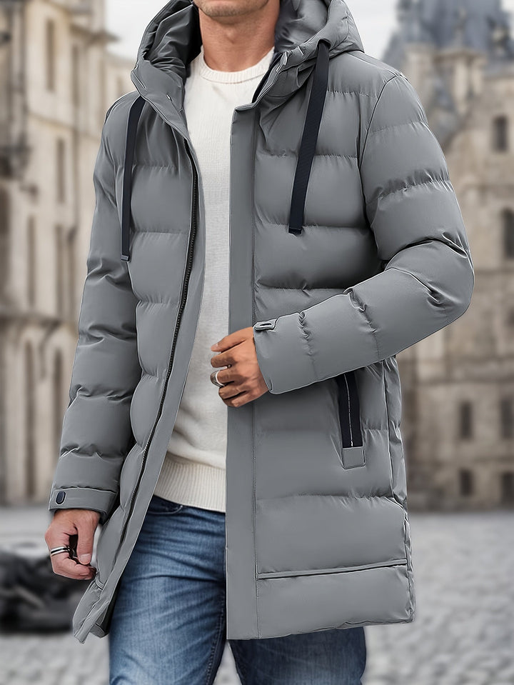 Mens Long Hooded Puffer Jacket Warm Insulated