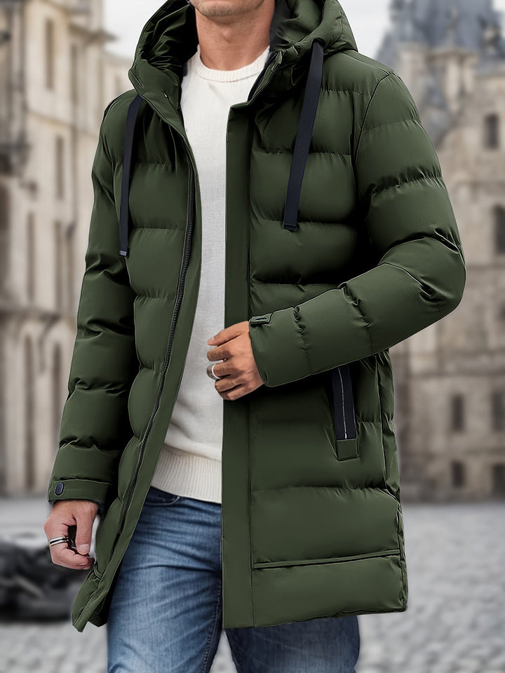 Mens Long Hooded Puffer Jacket Warm Insulated