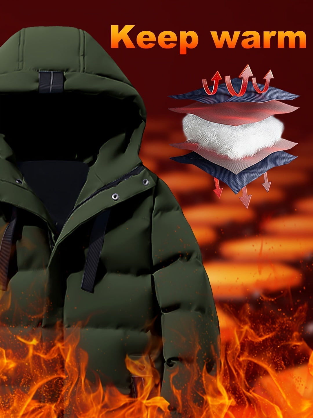 Mens Long Hooded Puffer Jacket Warm Insulated