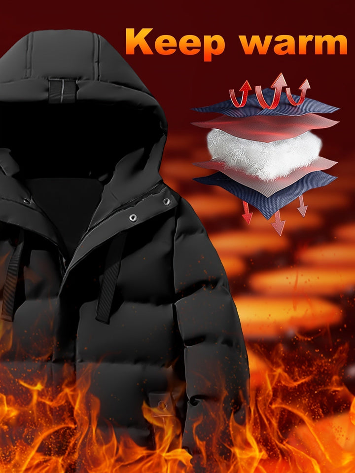 Mens Long Hooded Puffer Jacket Warm Insulated