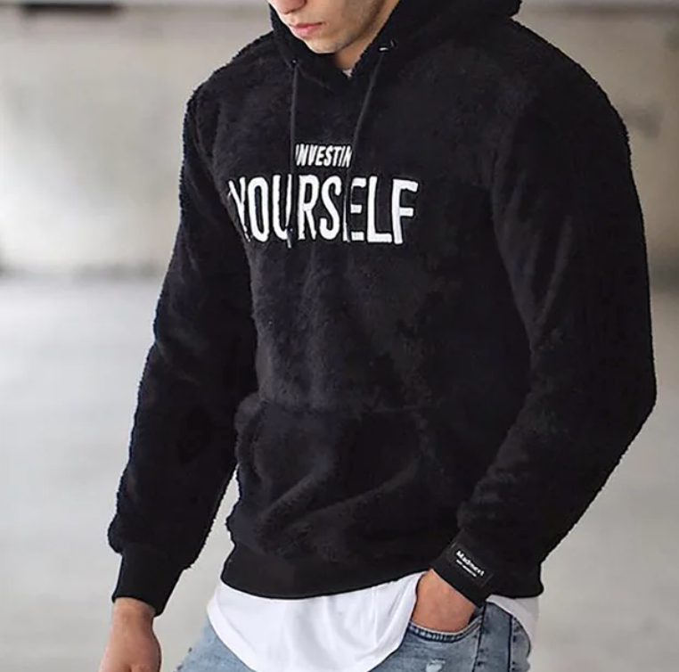 Mens Fleece Hoodie with Embroidered Design Relaxed Fit
