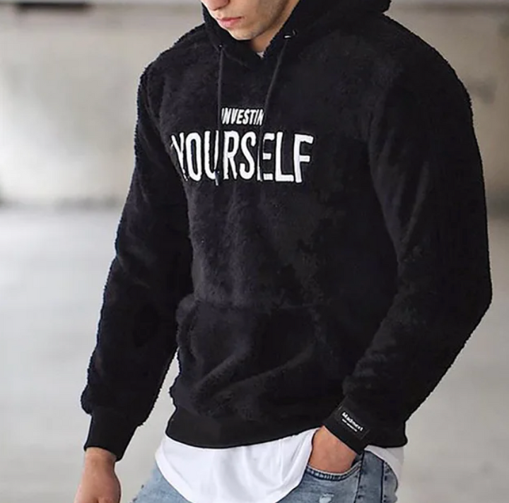 Mens Fleece Hoodie with Embroidered Design Relaxed Fit