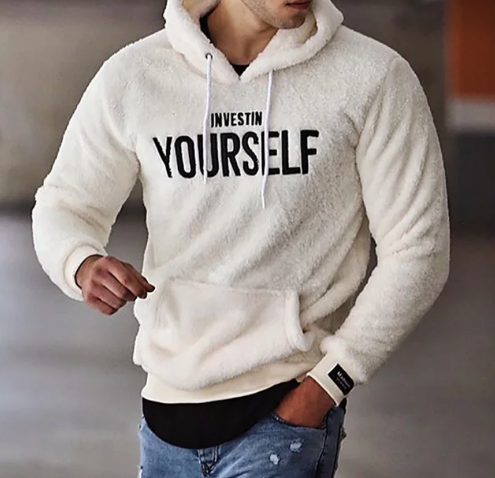 Mens Fleece Hoodie with Embroidered Design Relaxed Fit