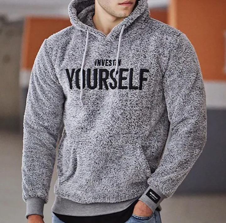 Mens Fleece Hoodie with Embroidered Design Relaxed Fit