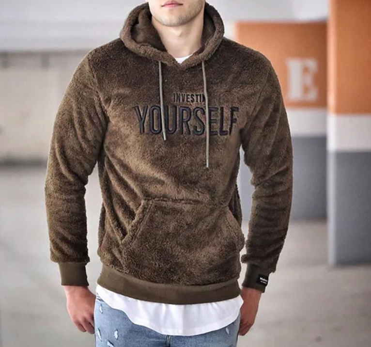 Mens Fleece Hoodie with Embroidered Design Relaxed Fit