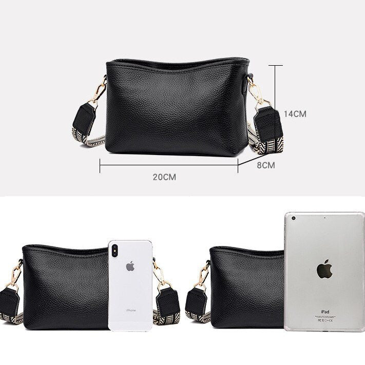 Womens Small Shoulder Bag with Wide Guitar Strap