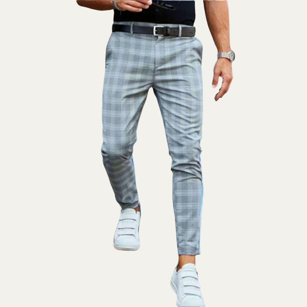 Mens Slim Fit Dress Trousers Check Pattern