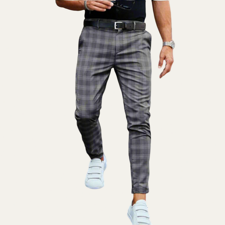 Mens Slim Fit Dress Trousers Check Pattern