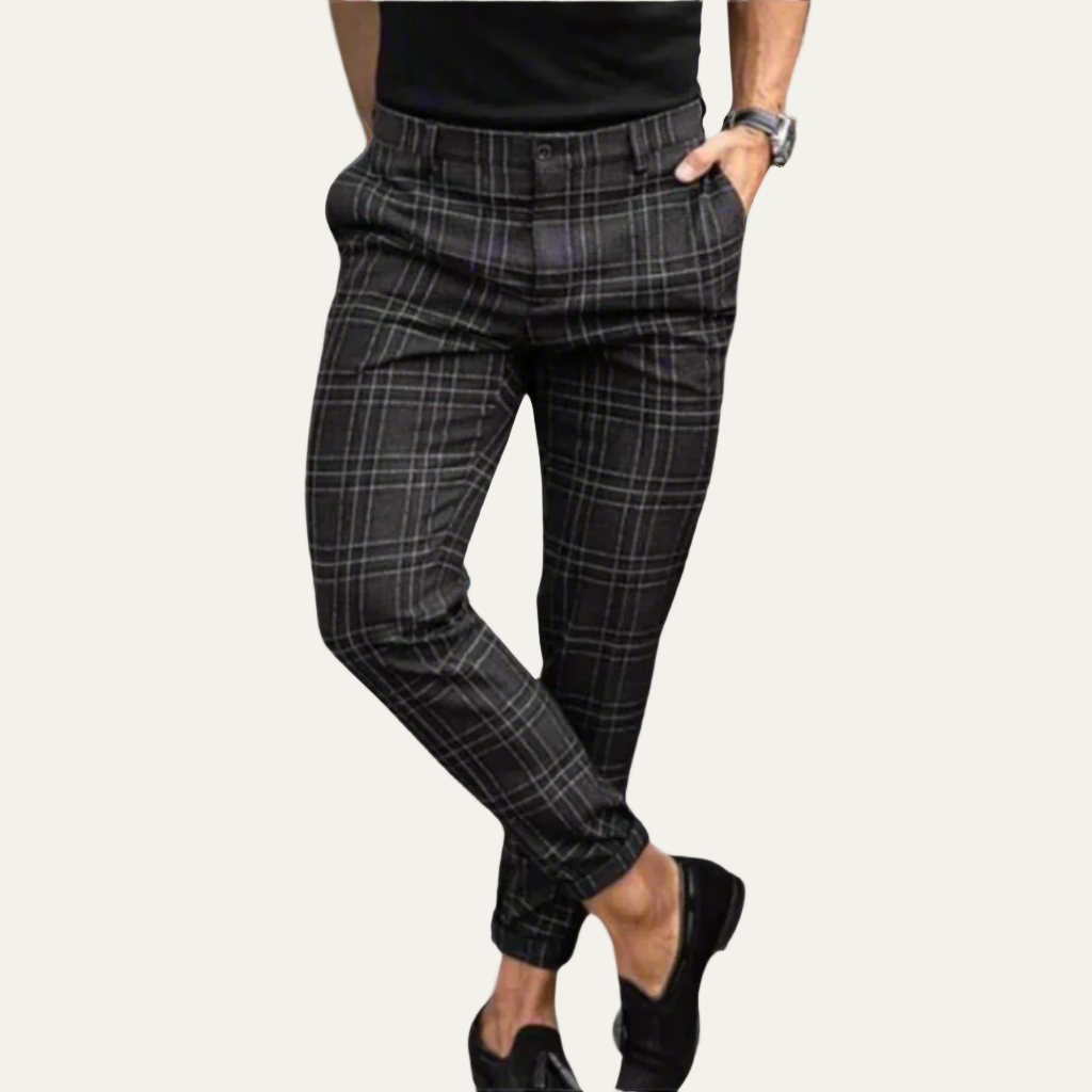 Mens Slim Fit Dress Trousers Check Pattern - BritishMode