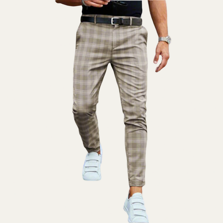 Mens Slim Fit Dress Trousers Check Pattern