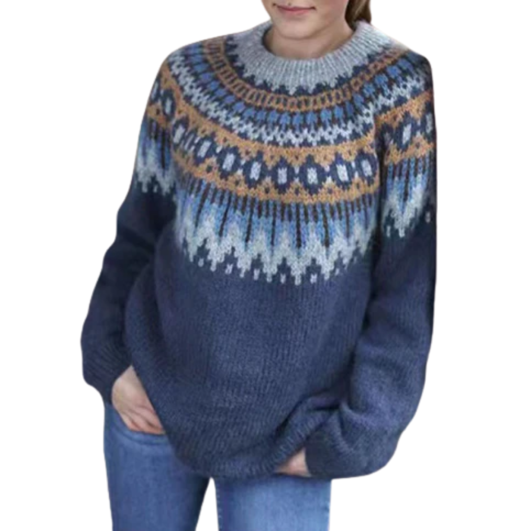 Womens Sweater Cozy Nordic Knit Relaxed Fit - BritishMode