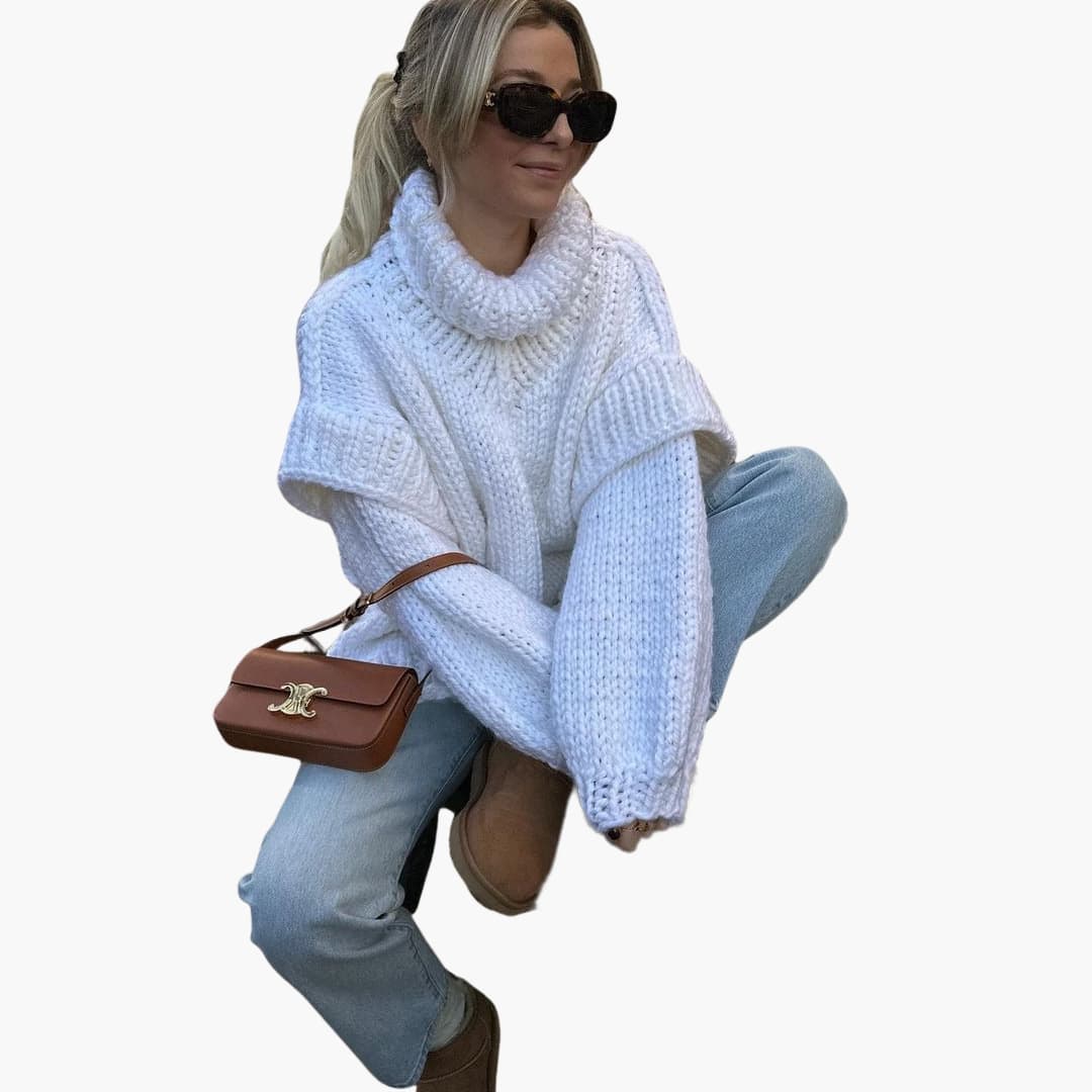Womens Oversized Turtleneck Sweater Knit Relaxed Fit - BritishMode
