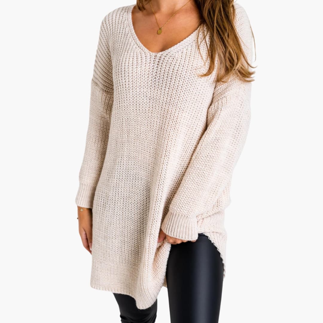 Womens Sweater Dress V-Neck Oversized Fit - BritishMode