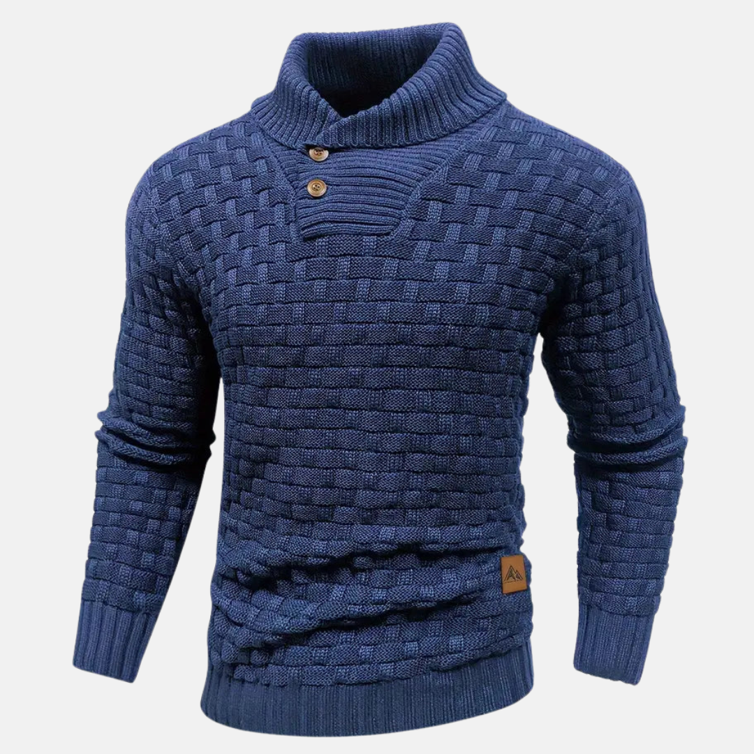Mens Sweater Basketweave Knit Collar