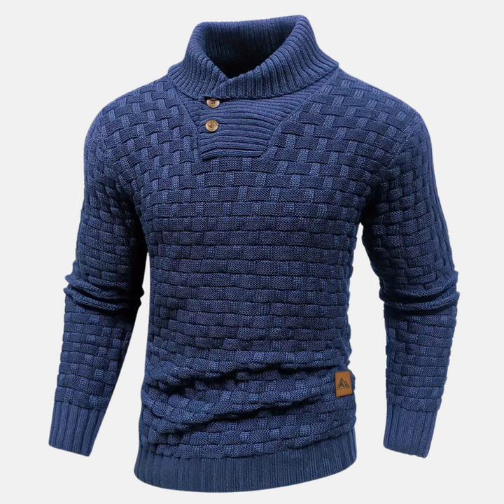 Mens Sweater Basketweave Knit Collar