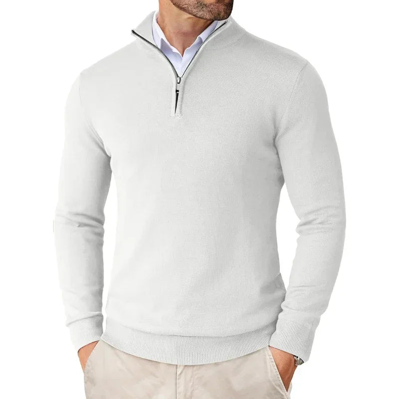 Mens Sweater Cotton Blend Zippered Collar