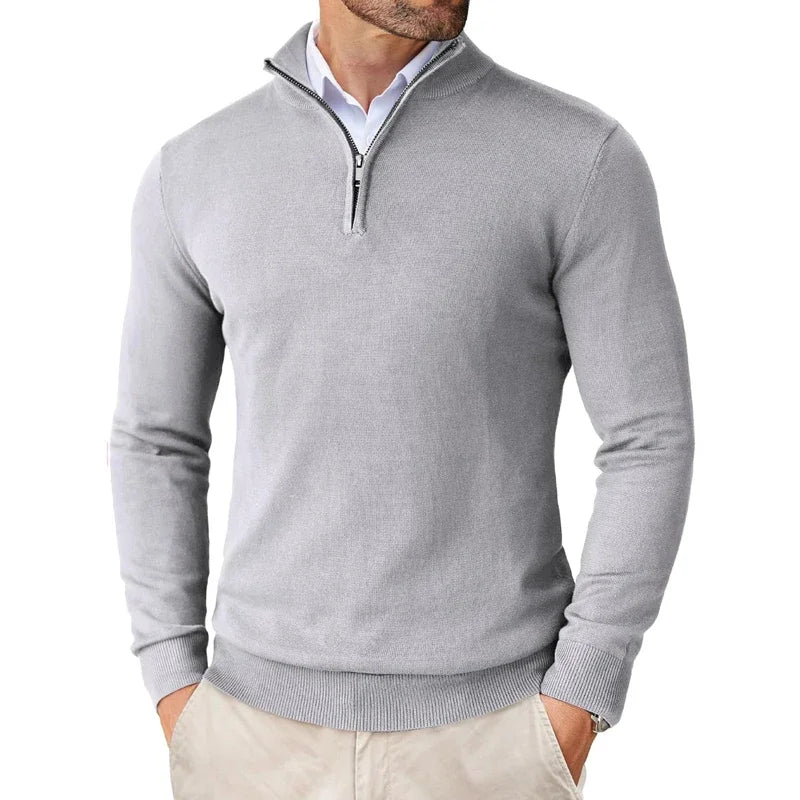 Mens Sweater Cotton Blend Zippered Collar