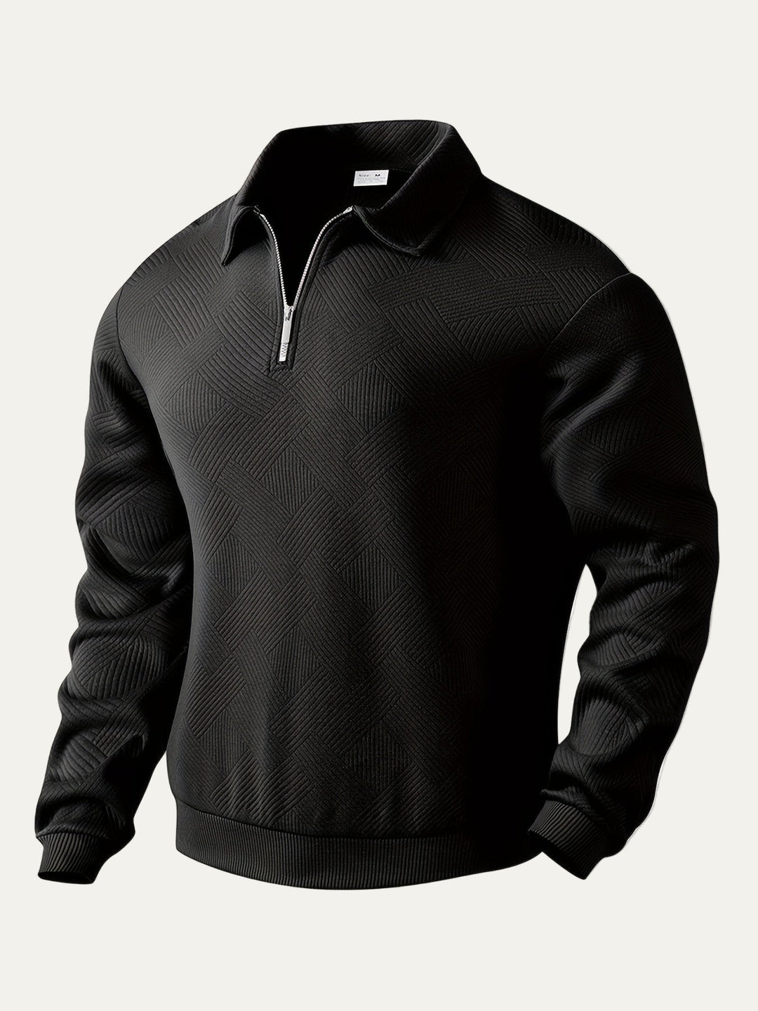 Mens Quarter Zip Polo Sweater Textured Collar