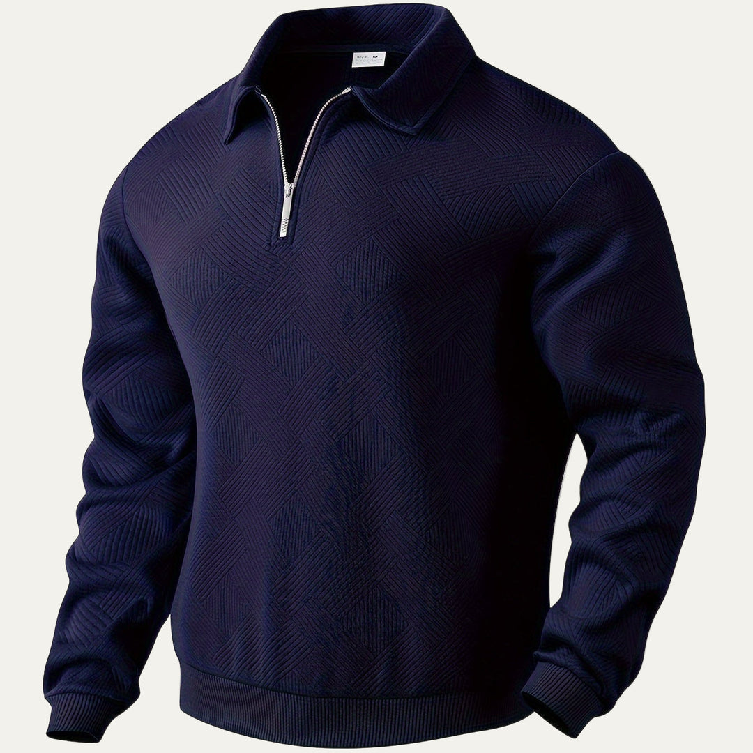 Mens Quarter Zip Polo Sweater Textured Collar