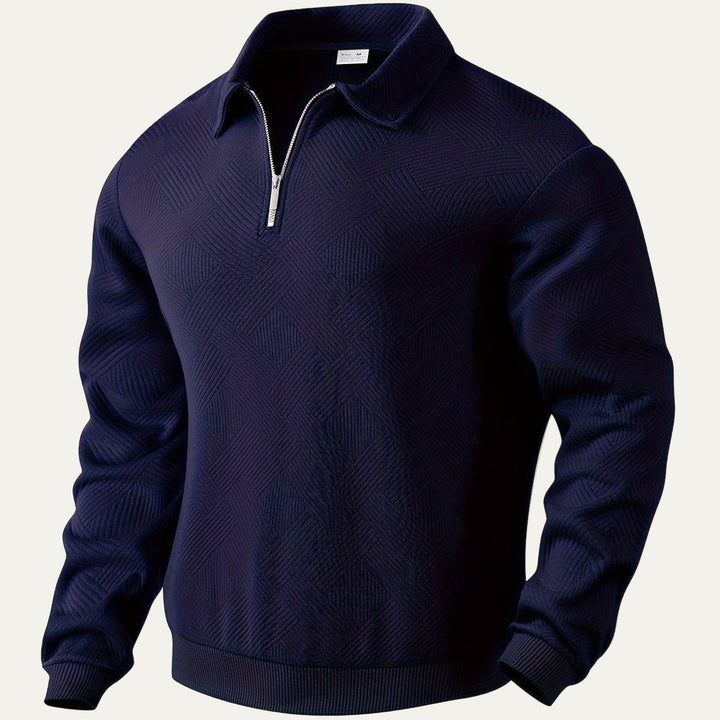 Mens Quarter Zip Polo Sweater Textured Collar