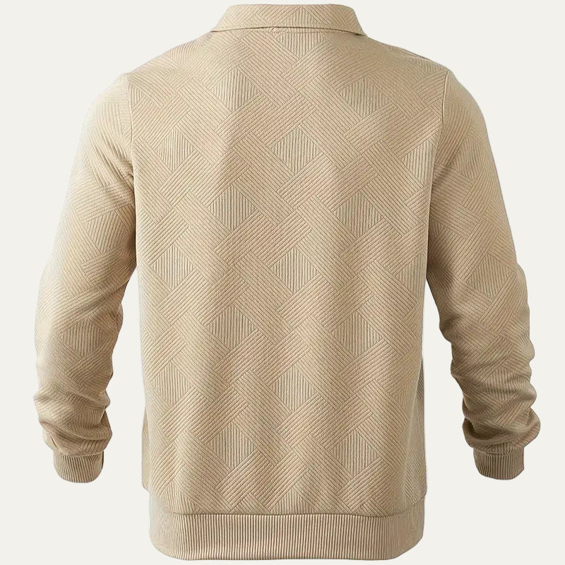 Mens Quarter Zip Polo Sweater Textured Collar
