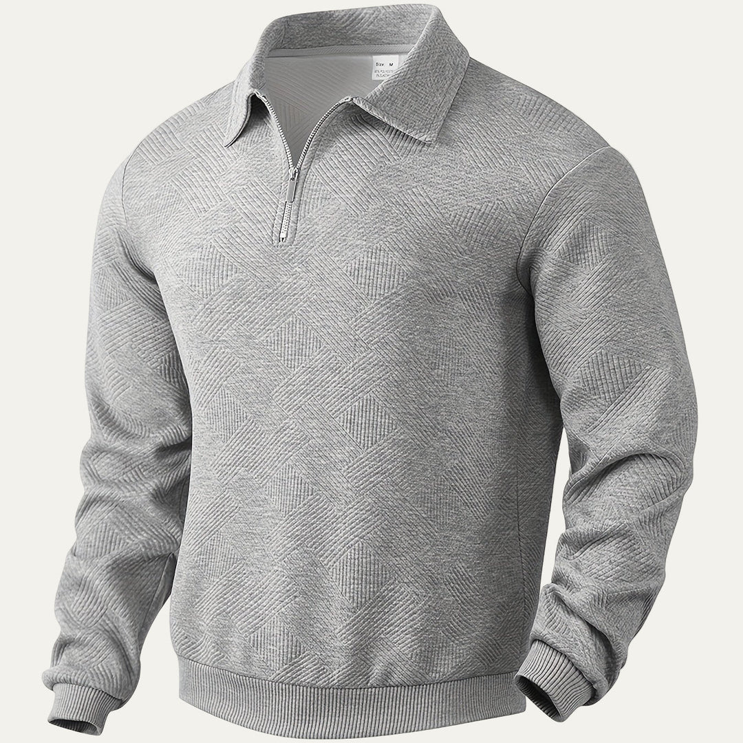 Mens Quarter Zip Polo Sweater Textured Collar