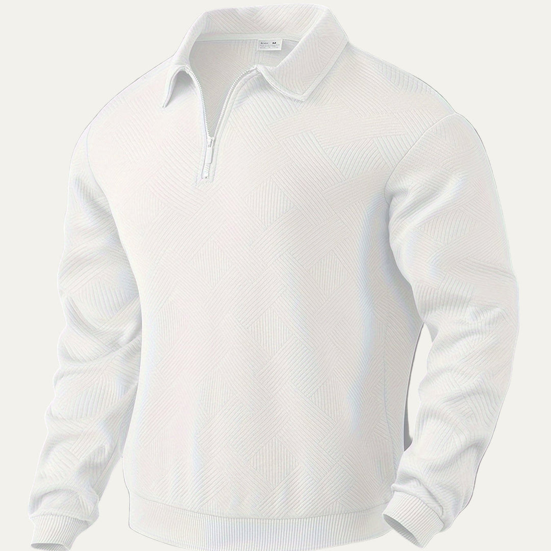 Mens Quarter Zip Polo Sweater Textured Collar
