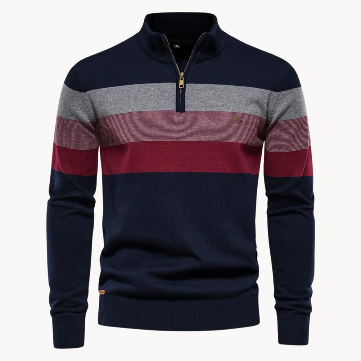 Mens Striped Sweater Quarter Zip Refined Fit - BritishMode