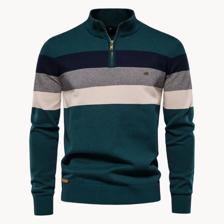 Mens Striped Sweater Quarter Zip Refined Fit