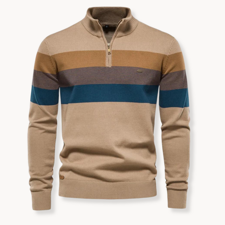 Mens Striped Sweater Quarter Zip Refined Fit