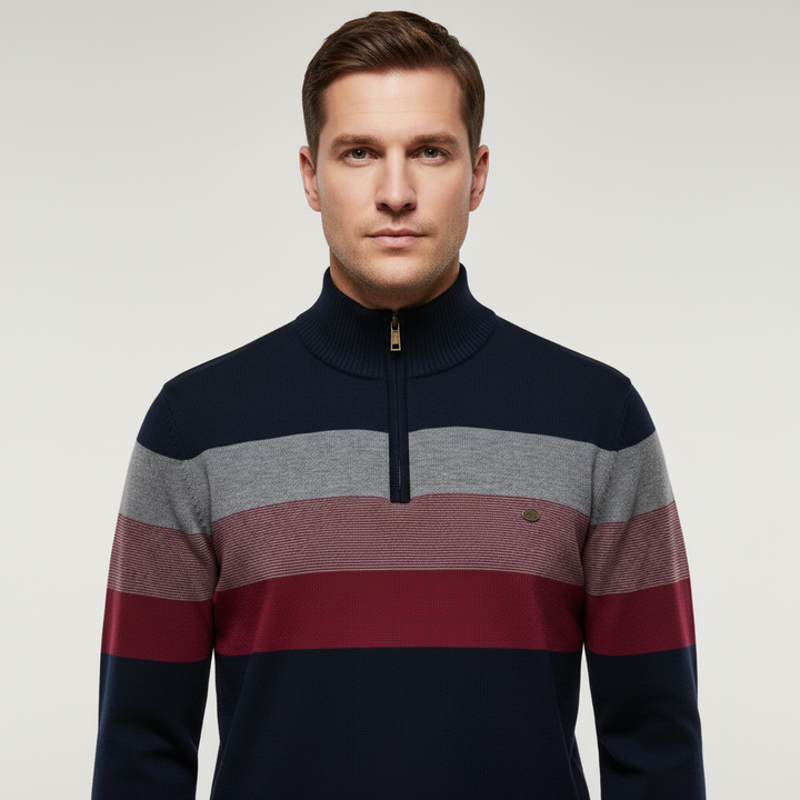 Mens Striped Sweater Quarter Zip Refined Fit