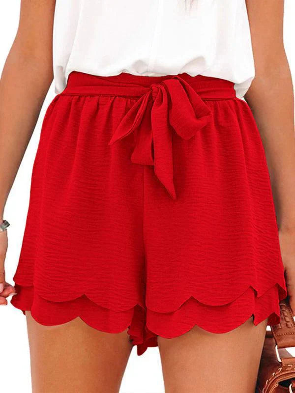 Womens Layered Petal Shorts with Tie Waist - BritishMode