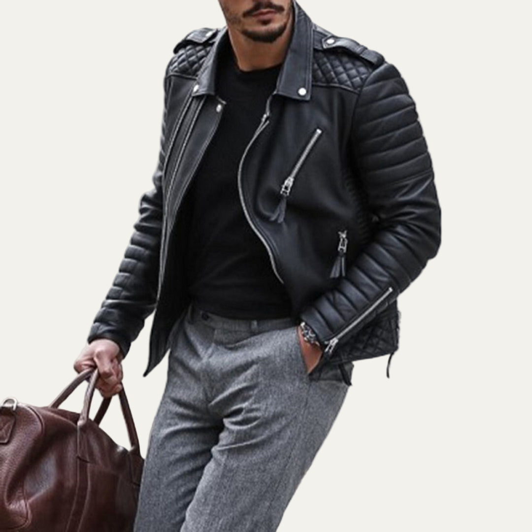 Mens Biker Jacket Quilted Leather