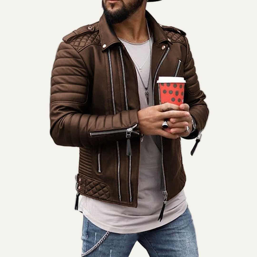 Mens Biker Jacket Quilted Leather
