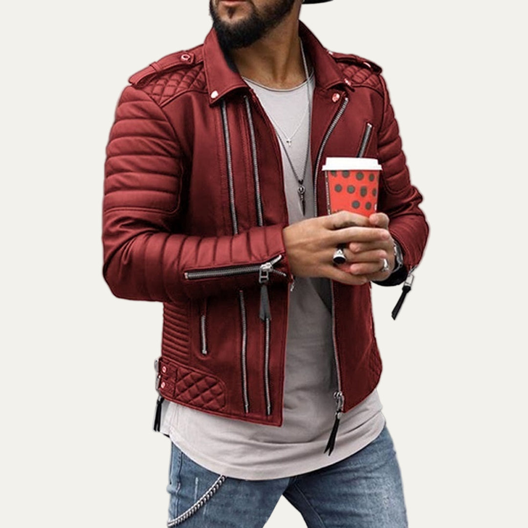 Mens Biker Jacket Quilted Leather