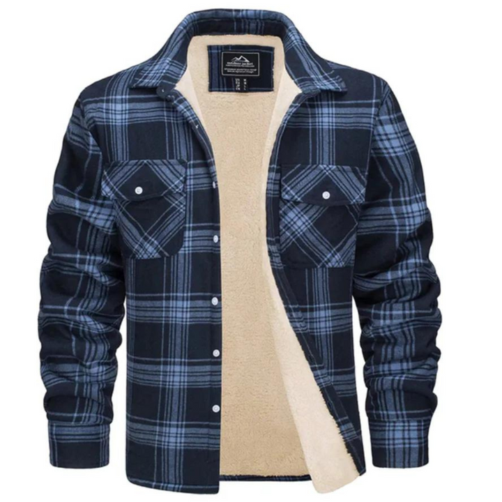 Mens Casual Checked Jacket Button-Up Warm Outerwear