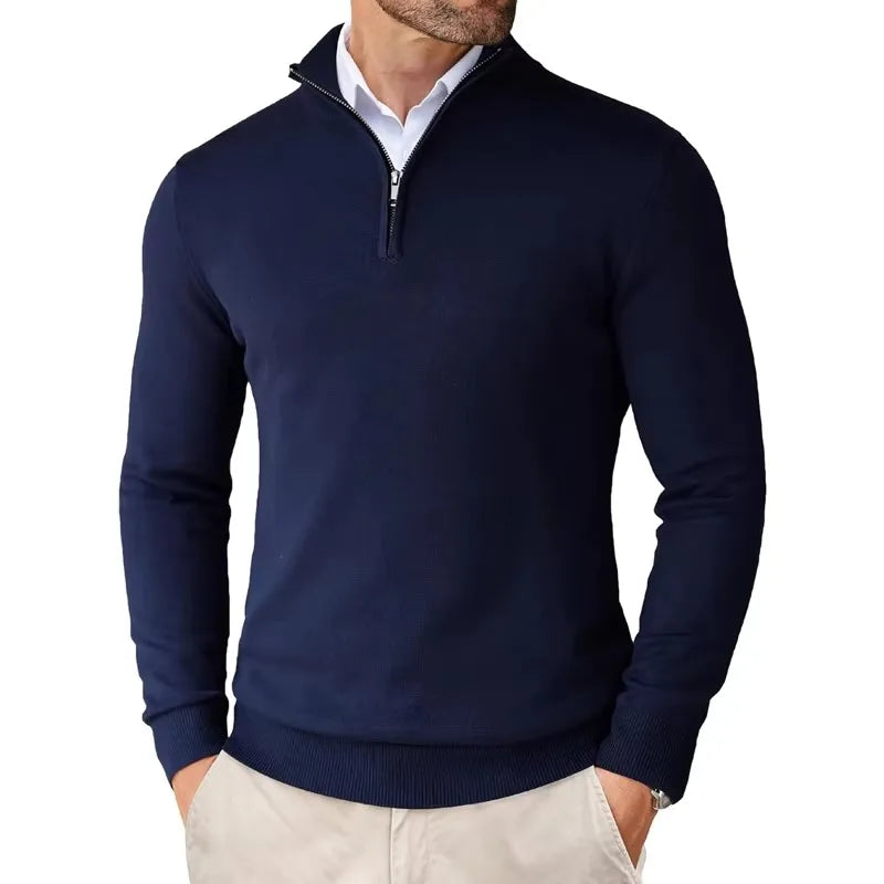 Mens Sweater Cotton Blend Zippered Collar