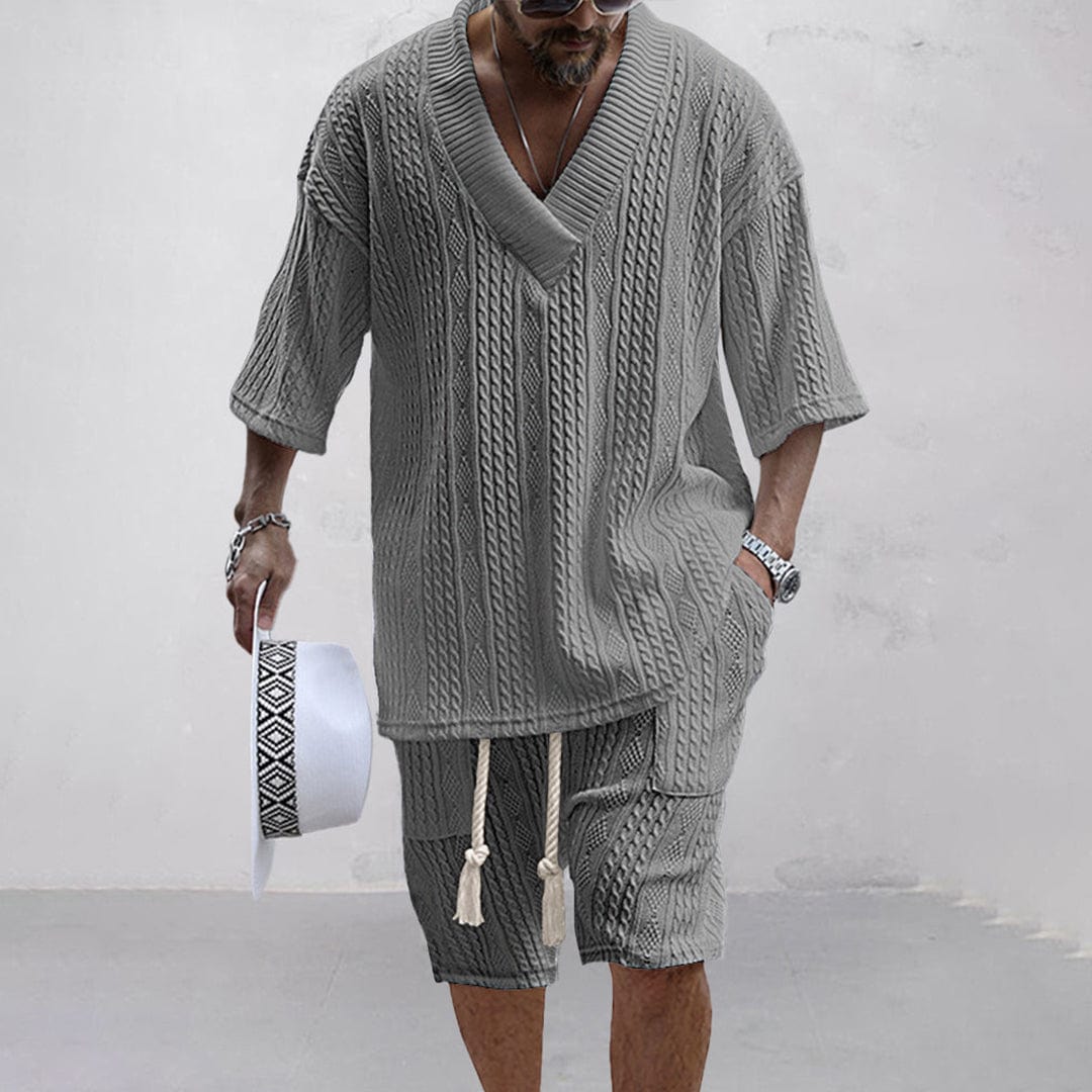 Womens Knit Shirt and Shorts Set Comfortable Summer Fit - BritishMode