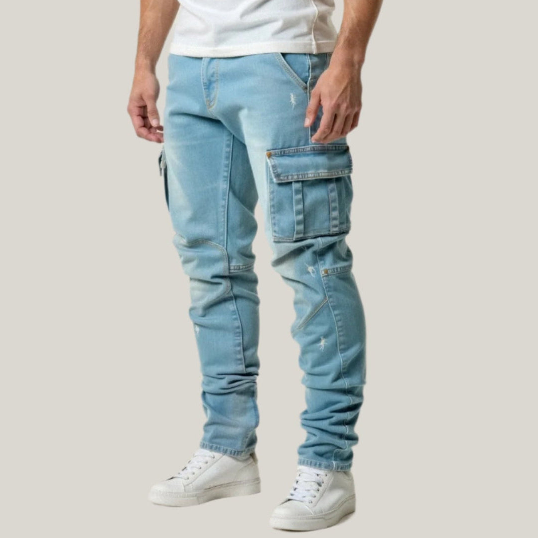 Mens Cargo Jeans Stretch Denim Relaxed Fit
