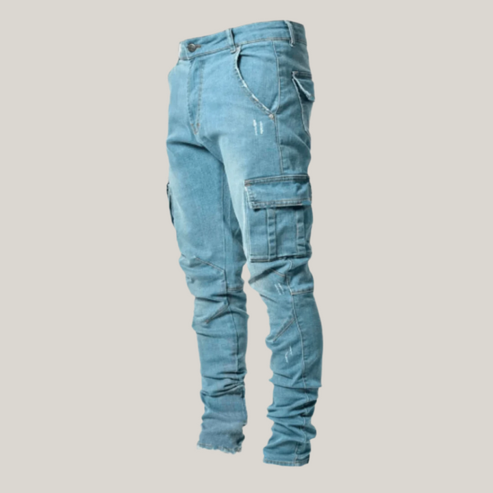 Mens Cargo Jeans Stretch Denim Relaxed Fit