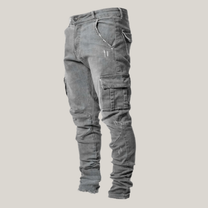Mens Cargo Jeans Stretch Denim Relaxed Fit