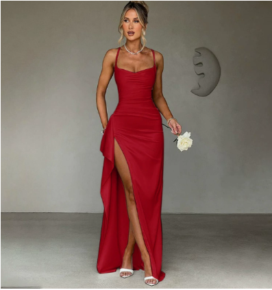 Womens Long Dress with High Leg Slit