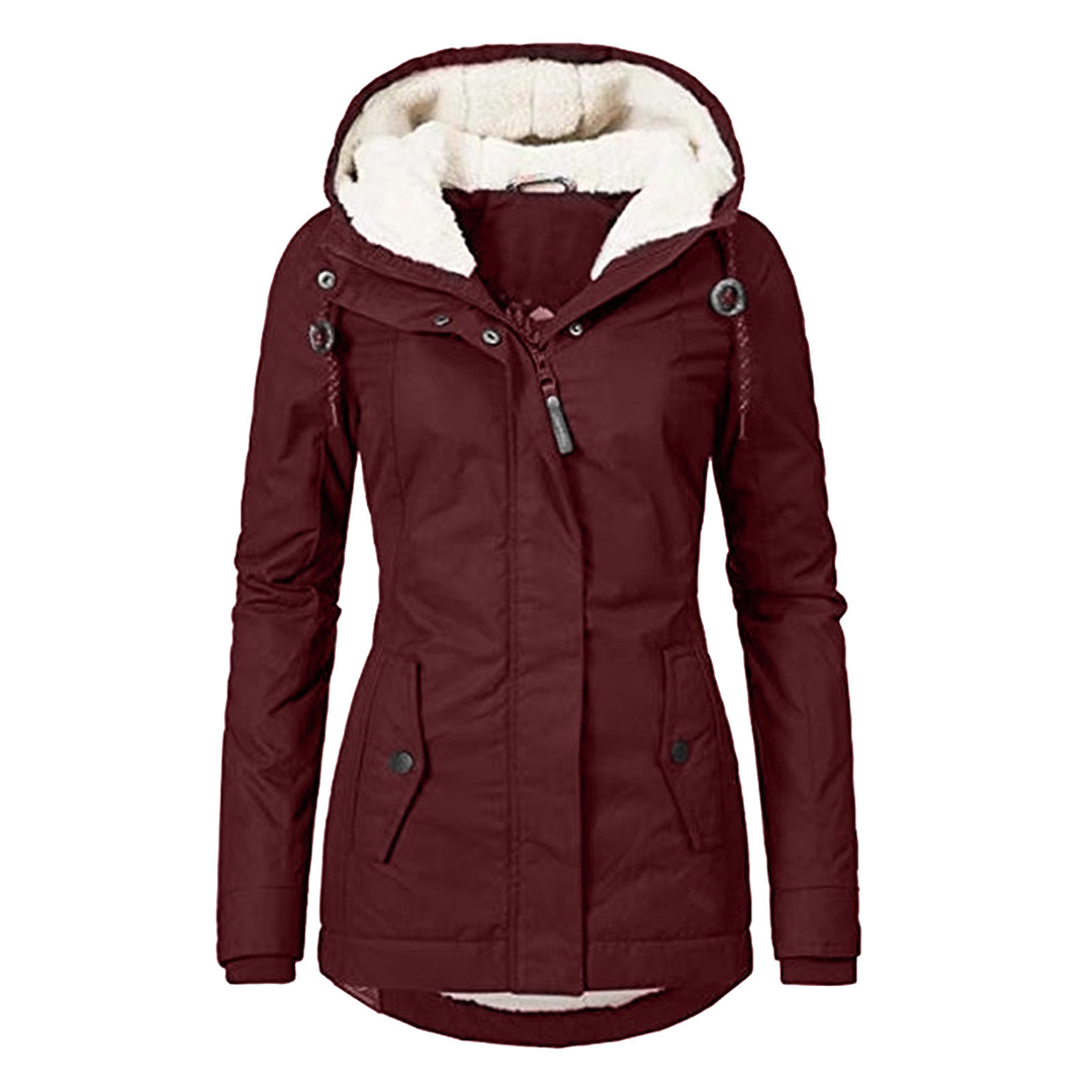 Womens Waterproof Parka Coat with Fleece and Zip Pockets
