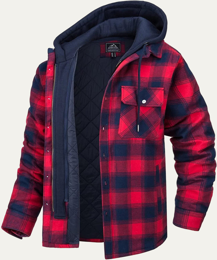 Mens Winter Jacket Thick Hooded Checkered Style
