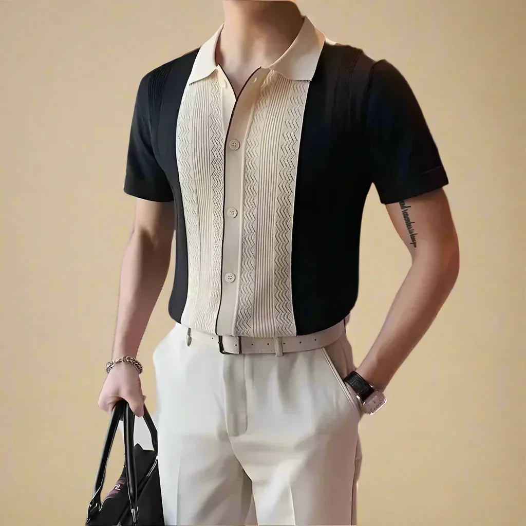 Mens Knitted Shirt Short Sleeve Classic Fit - BritishMode