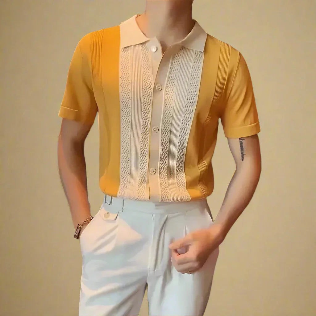 Mens Knitted Shirt Short Sleeve Classic Fit